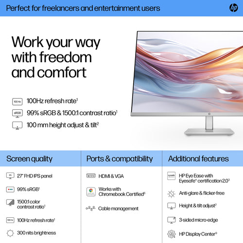 HP Series 5 27 inch FHD Height Adjust Monitor - 527sh HP Series 5 27 inch FHD Height Adjust Monitor - 527sh